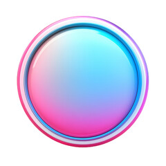 Glossy round button with neon gradient colors in blue and pink, glowing softly with smooth reflective surface, perfect for modern digital design and vaporwave style