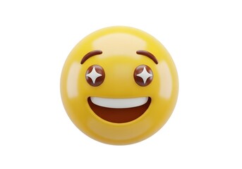 Fototapeta premium Excited 3d emoji face with sparkling star eyes and wide open mouth expressing joy and enthusiasm isolated on white background