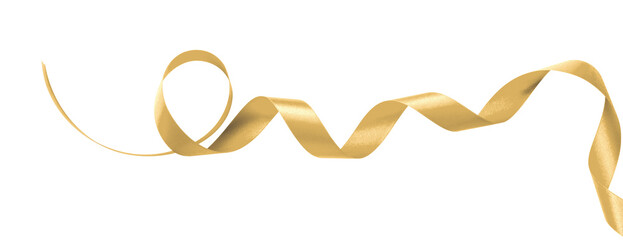Gold ribbon satin bow curly scroll png isolated on transparent background for Christmas, birthday...