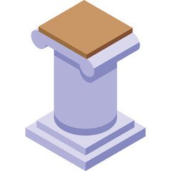 Isometric Illustration Of A Light Purple Pedestal With A Brown Top And A Square Base On A Transparent Background