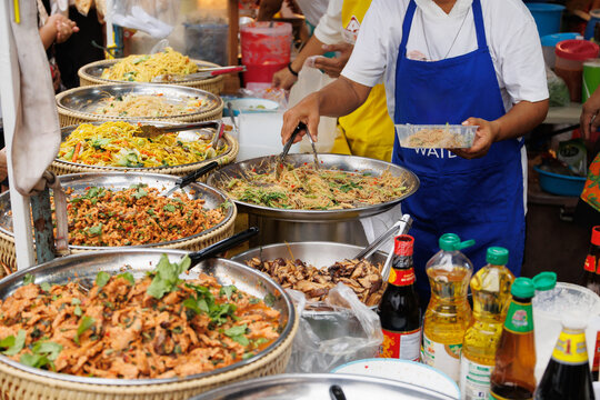 Vegetarian Festival (J Festival) In Thailand at Yaowarat China town, Chao mian Chinese style noodle vegetarian food shop