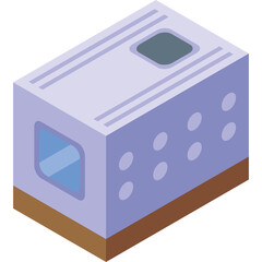Isometric Illustration of a Light Purple Rectangular Device with Blue Window and Brown Base on Transparent Background