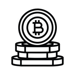 Black outline bitcoin stack icon on a white background