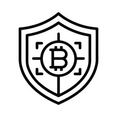 Bitcoin shield security icon with black outline on white background