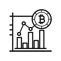 Bitcoin sell chart black outline icon on white background