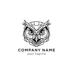 Fototapeta premium A stylized geometric owl head logo in a black and white line art style for a company brand.