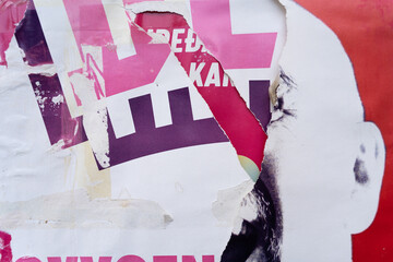 Torn and ripped street poster background, old paper texture