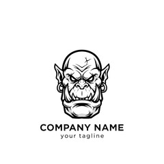 A black and white illustration of a fierce orc head with tusks and piercings.