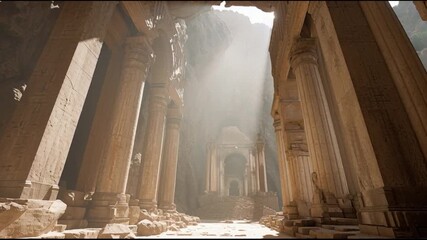 Ancient structure with columns and sunlight
