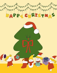 크리스마스 트리와 어린이들의 즐거운 파티