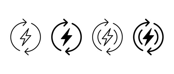 Energy cycle icon set. Lightning bolt with circular arrow symbol