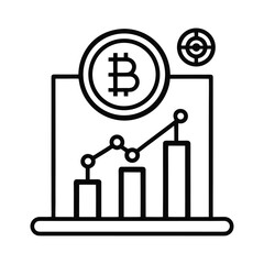Black outline icon representing buying bitcoin on a white background