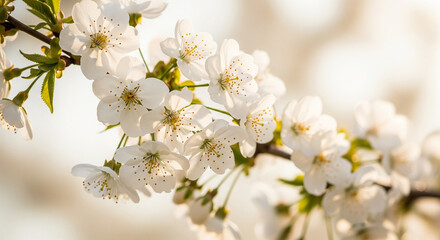 Delicate White Cherry Blossoms in Spring Sunlight