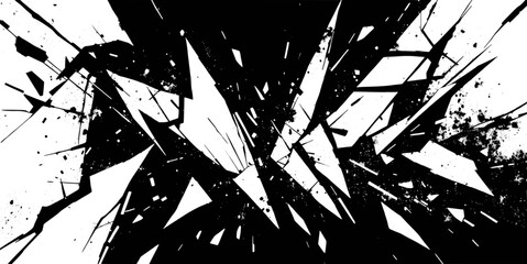 Monochrome abstract background with shattered glass effect and sharp fragments
