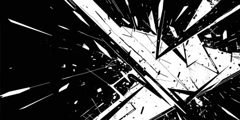 Abstract black and with broken glass effect and sharp fragments