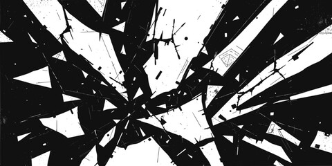 Abstract explosion of shattered glass pieces on a with grunge texture