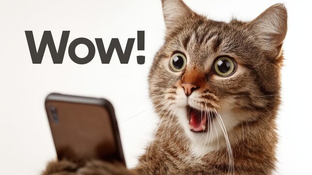 Un gato at&oacute;nito observa algo impactante en su tel&eacute;fono.