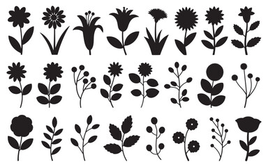 Black botanical floral elements for your creative designs and compositions