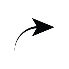 Black curved arrow pointing right isolated on white background, A simple black curved arrow with a sharp arrowhead pointing to the right, isolated on a clean white background.