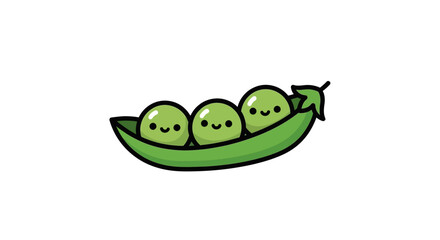 Adorable trio of peas in a pod smiling with sweet expressions on a white background