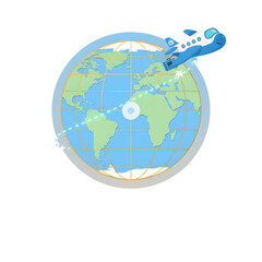 Fototapeta premium Airplane flying around the world isolated on white isolated on transparent background