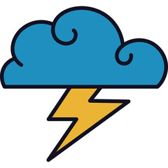 Blue storm cloud with yellow lightning bolt cartoon illustration graphic element