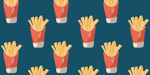 vector illustration seamless french fries pattern in paper box for fast food design
