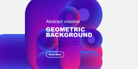 Vibrant abstract shapes form dynamic background. Purple, blue hues dominate design, text overlay present. Modern aesthetic.