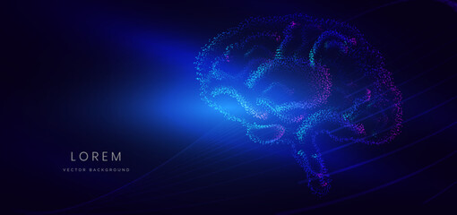 Artificial intelligence brain particle science system on dark background.