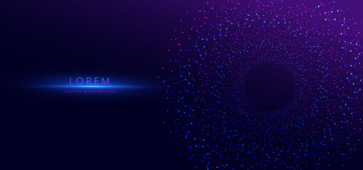 Abstract dot digital technology science on blue and pink background. Futuristic data network concept.