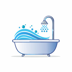 Bathtub with water and shower head illustration.