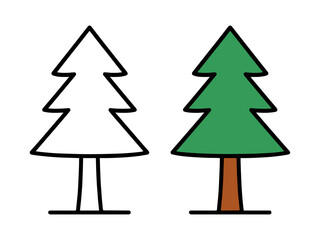 Fototapeta premium Simple pine tree outline illustration for coloring. Perfect for nature, camping, and outdoor-themed coloring books, kids’ art, and printable activities.