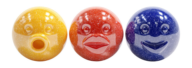 Fototapeta premium Colorful cartoon faces on balls with glossy finish and transparent background