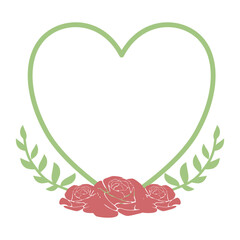 Minimalist Heart Frame with Roses and Leaves, Cute Valentine's or Wedding Love Frame Clipart