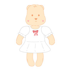 Cute Cartoon Bear in White Dress with Pink Bow