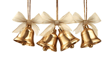 Golden Christmas Bells with Ribbons, isolated on transparent background