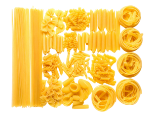 Set of Classic Italian Pasta Shapes Organized in a Line