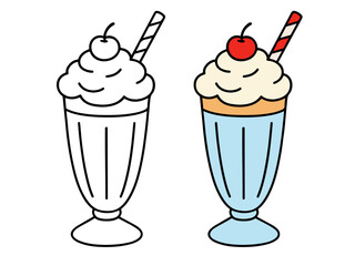 Simple milkshake outline illustration for coloring. Perfect for kids’ dessert or drink-themed coloring pages, printable art, and fun creative activities.