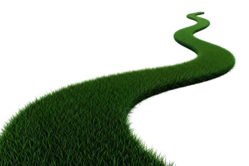 Winding green grass path curving into the distance isolated on transparent background