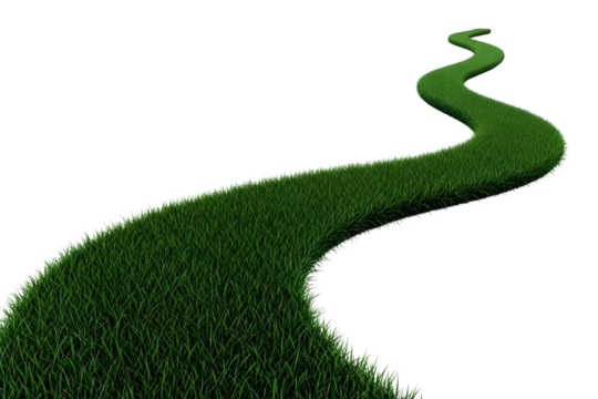 Winding green grass path curving into the distance isolated on transparent background