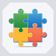 Obraz premium Four Colorful Puzzle Pieces Connected Together.