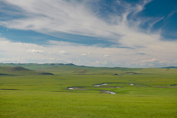 The scenery of the Mergel River on the Hulun Buir Grassland in Inner Mongolia Autonomous Region, China