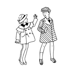 vintage children in classic overcoats illustration