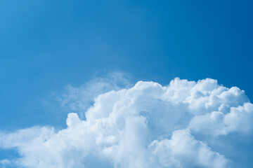 Sky blue background,Summer clear sky, fluffy cloud over beach,Image horizon nature landscape in sunny day with dramatic white cloudy sky on blue gradient color background for spring environment banner