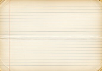 Obraz premium Old Yellowed Lined Paper Background with Fold, Blue Lines, and Red Vertical Margin