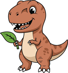 Fototapeta premium Cute T‑Rex Holding a Leaf Illustration