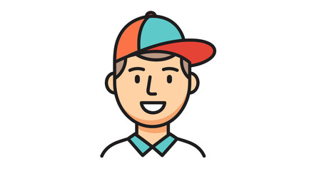 Cheerful cartoon man with a baseball cap, embodying youth and a carefree positive attitude,