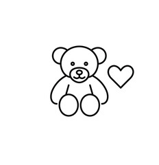 Teddy bear and heart. Childcare and safe toys. Pixel perfect, editable stroke vector icon