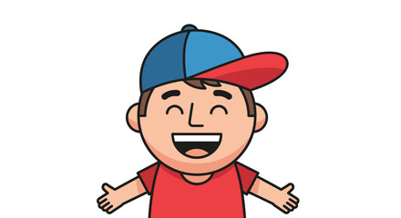 Joyful cartoon character with a cap, radiating positivity and warmth through a bright smile