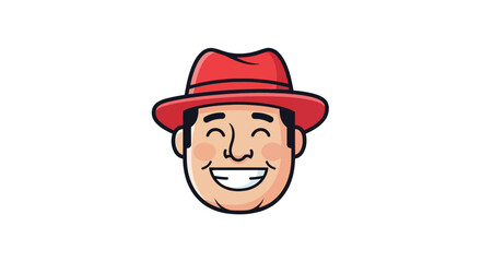 Cartoon man with red fedora and wide, joyous smile radiating cheerfulness and warmth